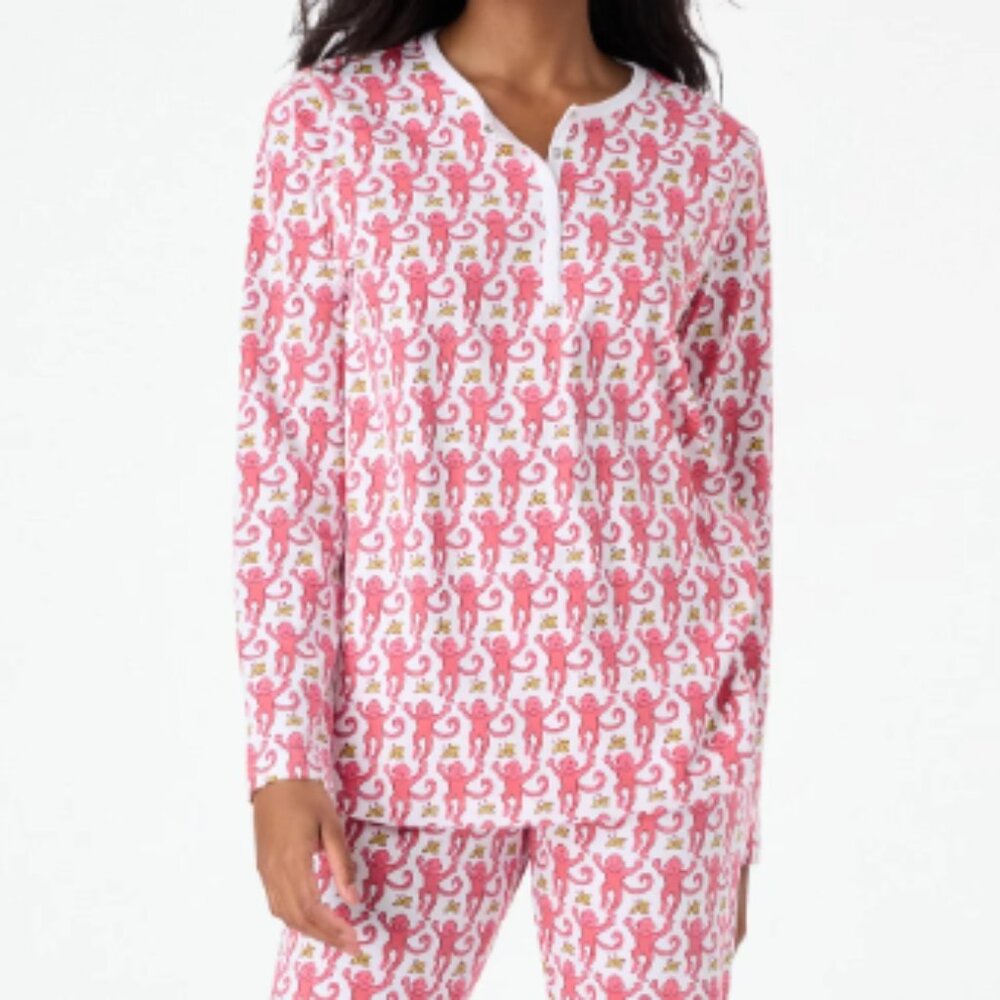 Roller Rabbit Pink Monkey Pajamas - Small - Top O… - image 1